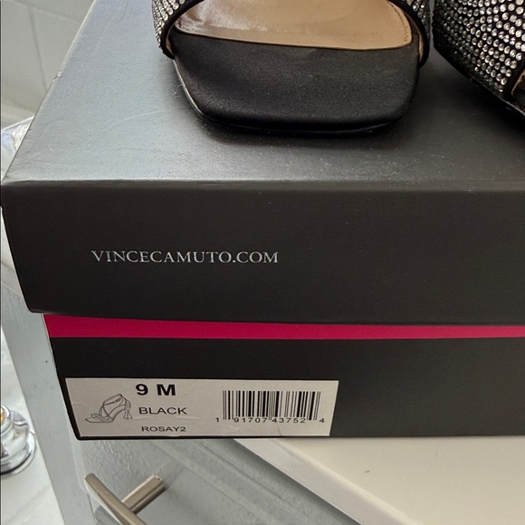 Vince Camuto Strappy Black and Silver Heels - Picture 2 of 4